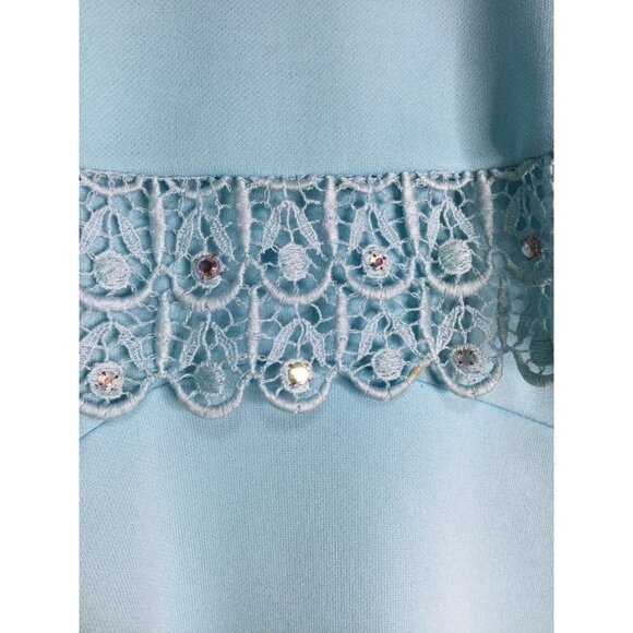 Vintage Miss Rubette Maxi Dress Lace Trim Cape Overlay Blue Size 14 - Picture 3 of 12